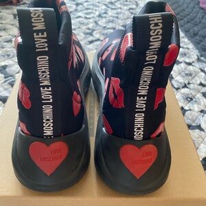Love Moschino Black Sneakers with Red Heart Accents